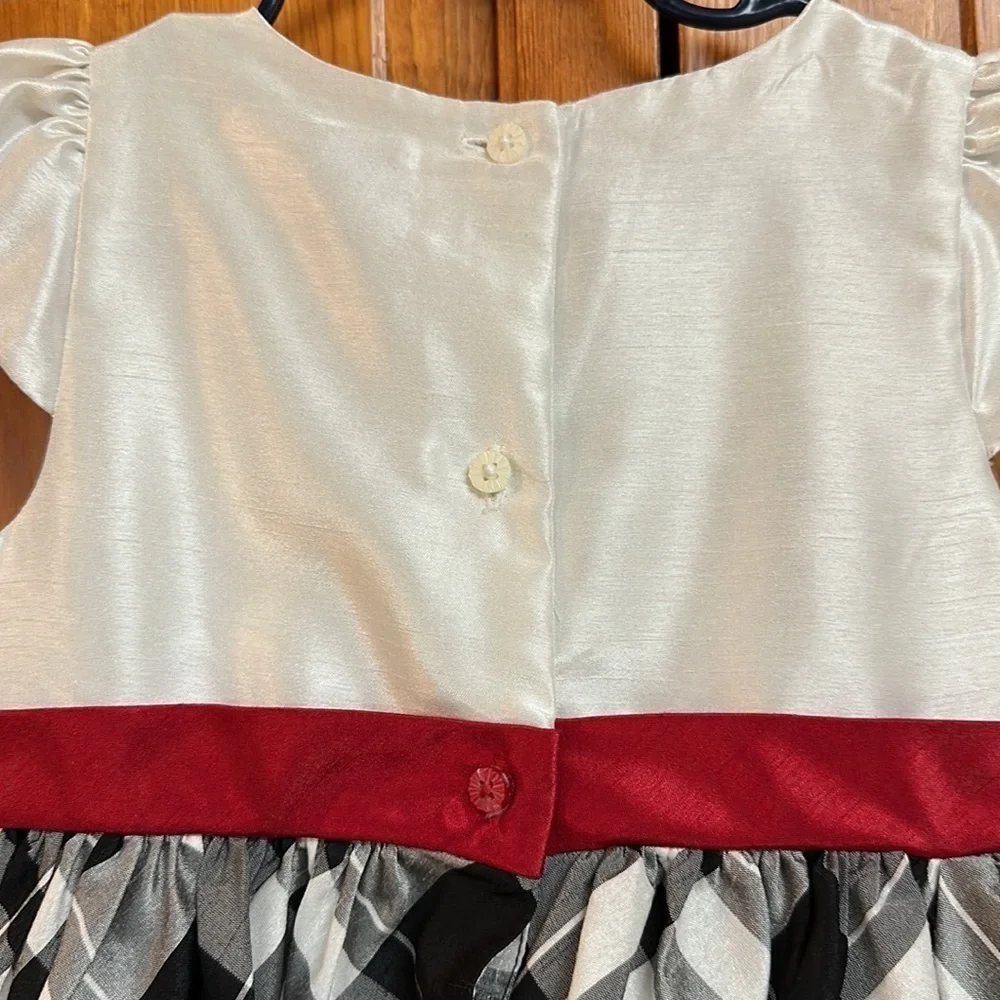 Gymboree Holiday Party Dress Plaid Red Bow Sash Creamy White Top Cap Sleeves 5T